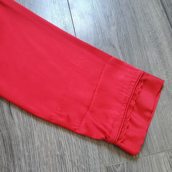 Texere Silk Nightgown Sleep Shirt Large Red Long Sleeve Button Up Classic - Picture 8 of 10
